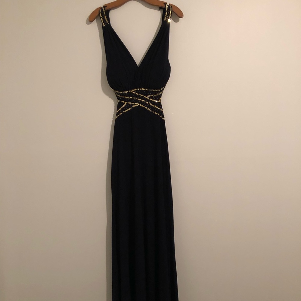 Gold Sequin Navy formal dress
